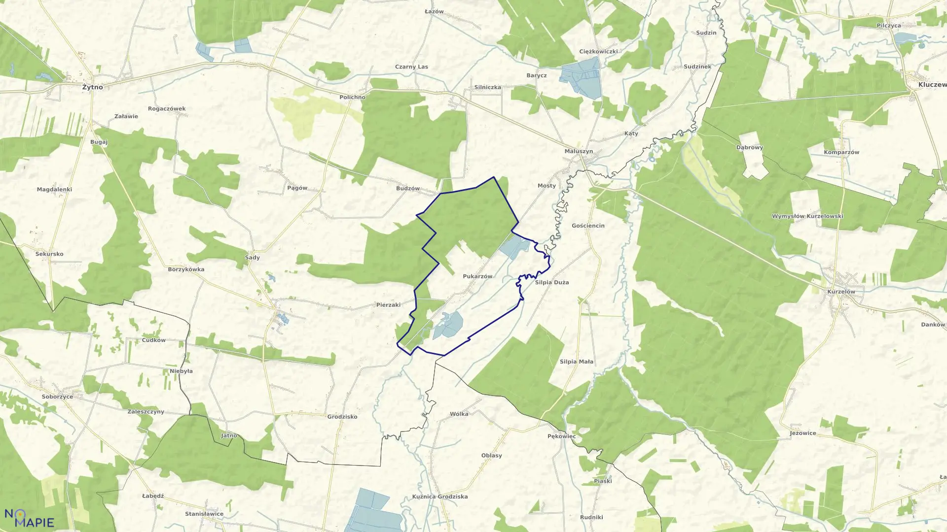 Mapa obrębu PUKARZÓW w gminie Żytno